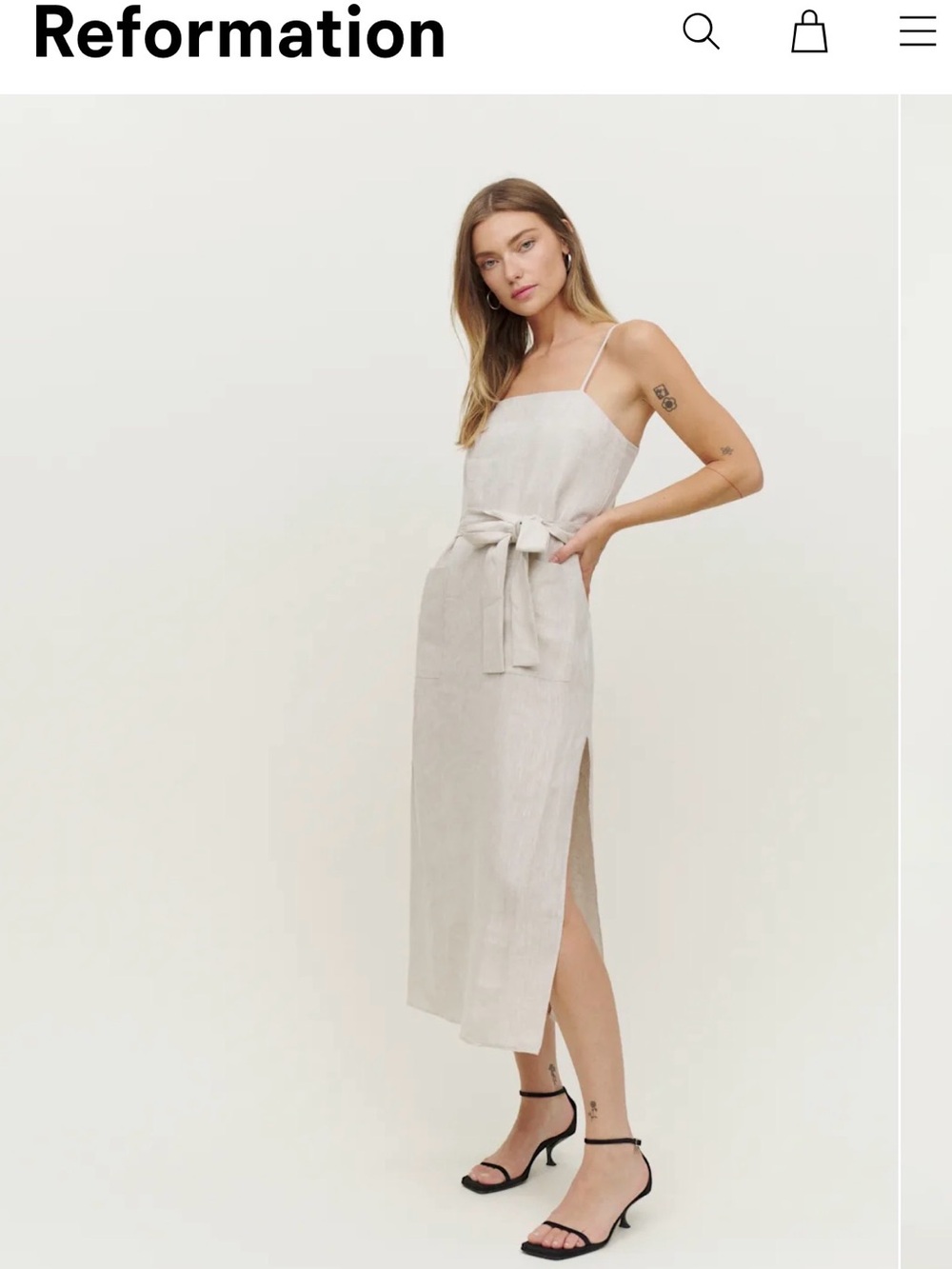 Reformation Daphne Linen Tie-Waist Midi Dress